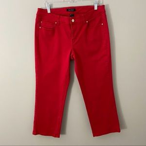 White House Black Market Slim Crop Jeans Size 12 Red Mid Rise Stretch Fabric